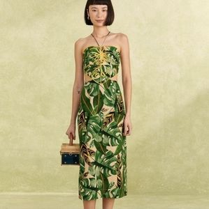 Farm Rio Tropical Leaves Midi Dress Linen Blend NWT